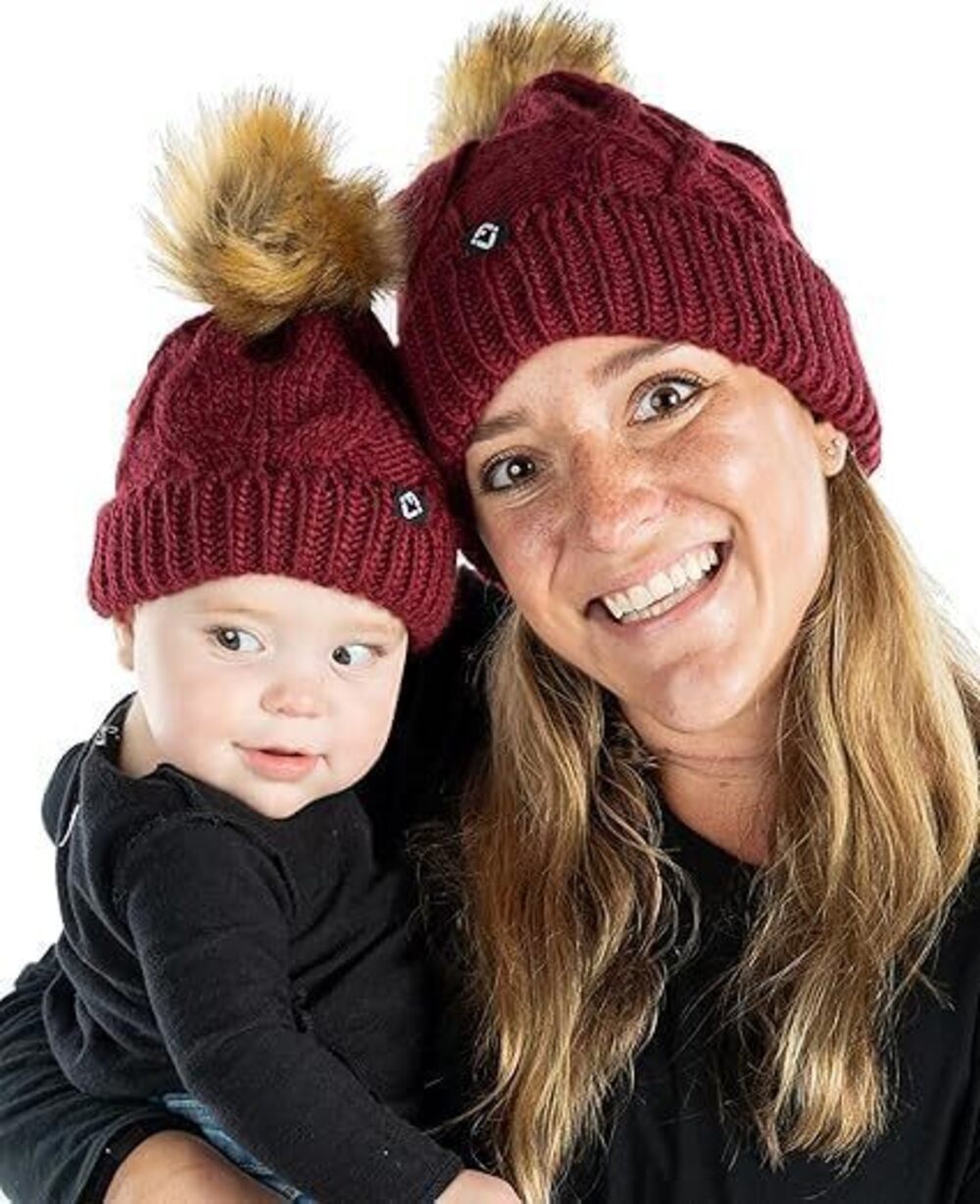 3570 Matching 2 Pack: Adult/Infant Bundle - Oversized Cable Knit Pom Beanie